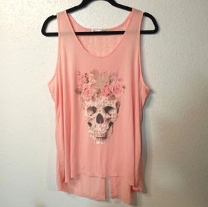 Peach tank top with skull and flowers